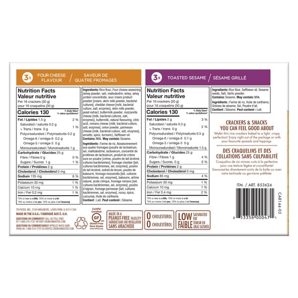 Crunchmaster Artisan Four Cheese and Toasted Sesame Flavour Rice Crackers