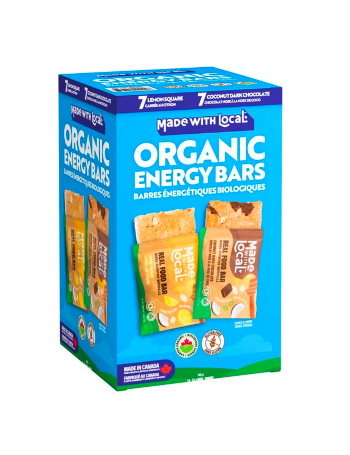 Made with Local Organic energy bars (Made in Canada)