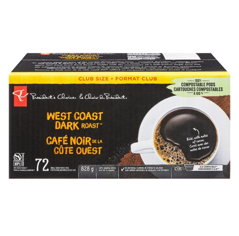 President's Choice West Coast Dark Roast Gourmet Single Serve Coffee Cup 72 pods