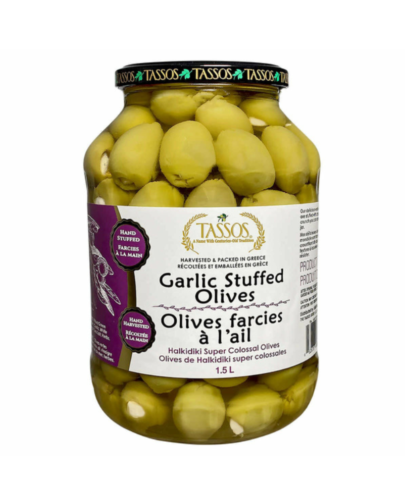 Tassos garlic stuffed olives