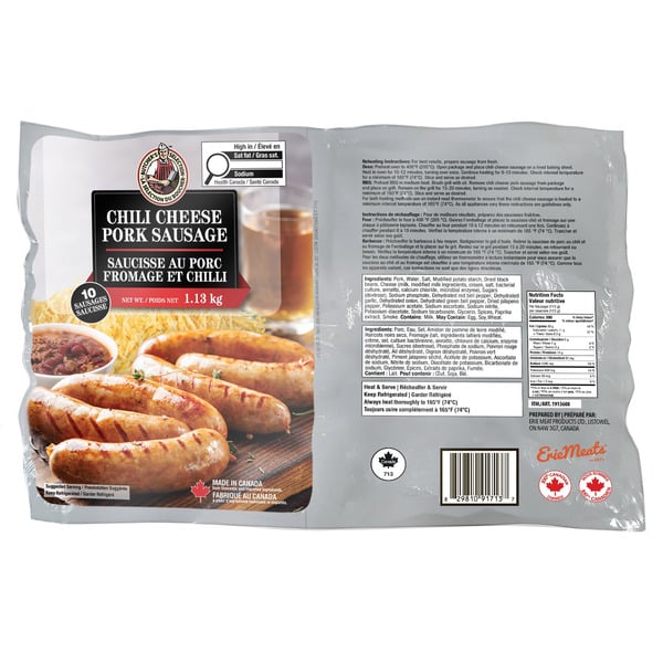 Chili Cheese Pork Sausage - Erie Meats Butcher's Selection 565 g • 2 x 565 g