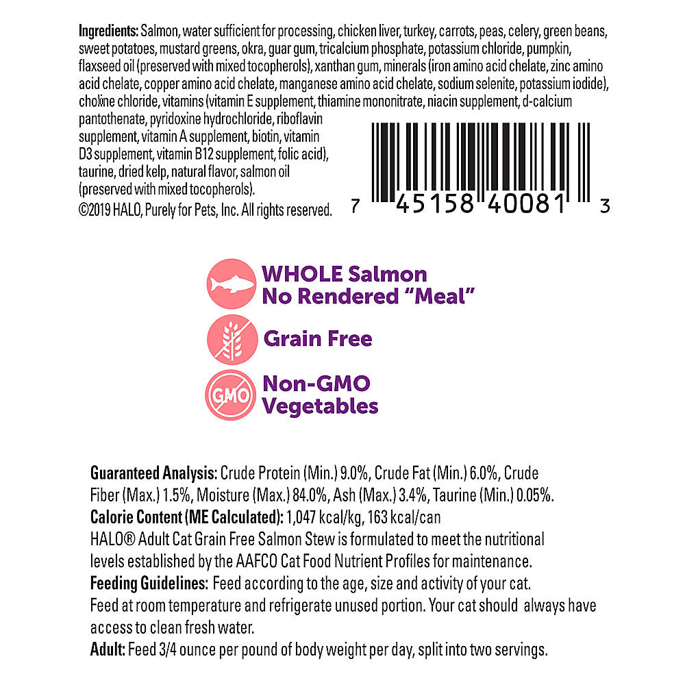 HALO® Adult Cat Food - Natural, Grain Free, Salmon Stew Recipe