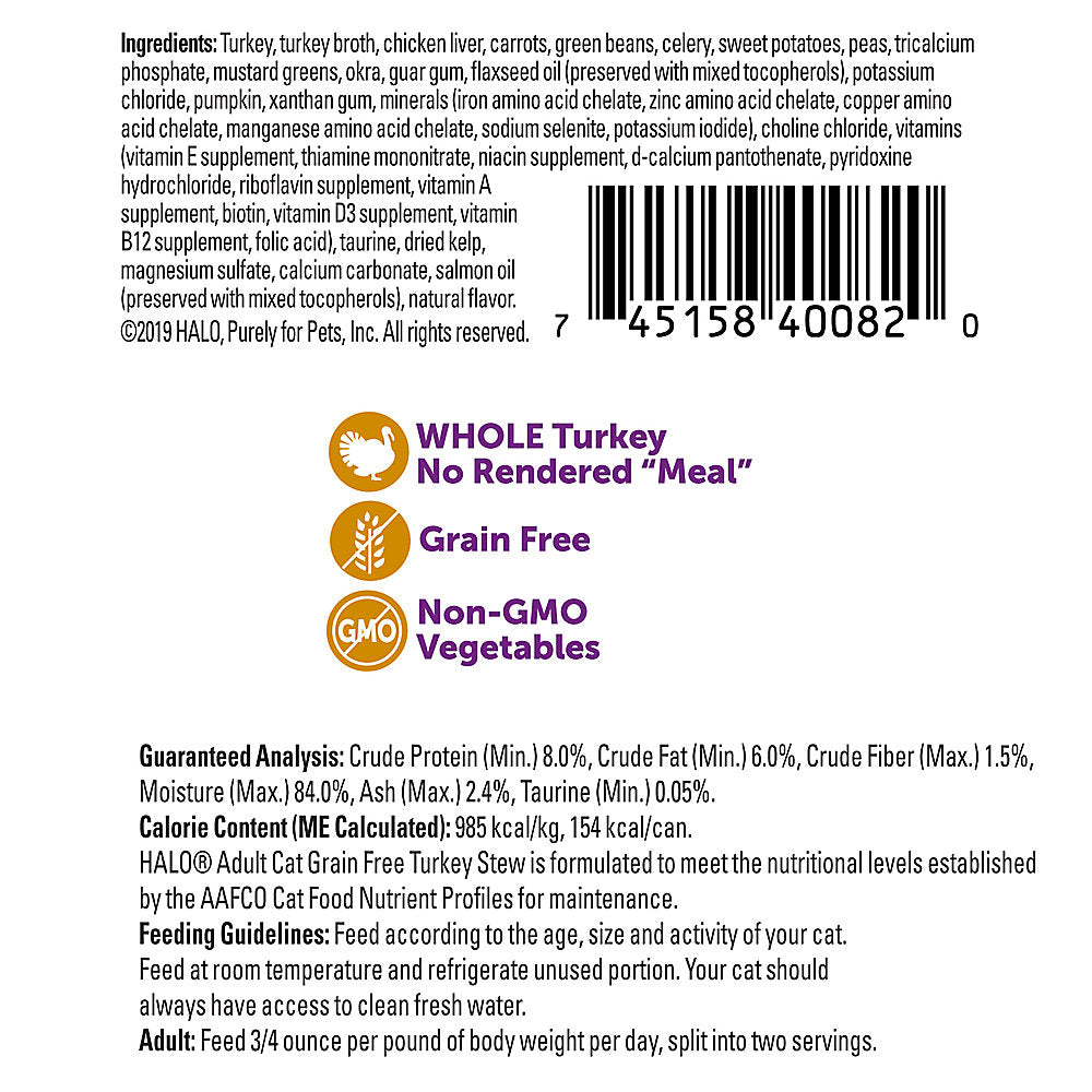 HALO® Adult Cat Food - Natural, Grain Free, Turkey Recipe