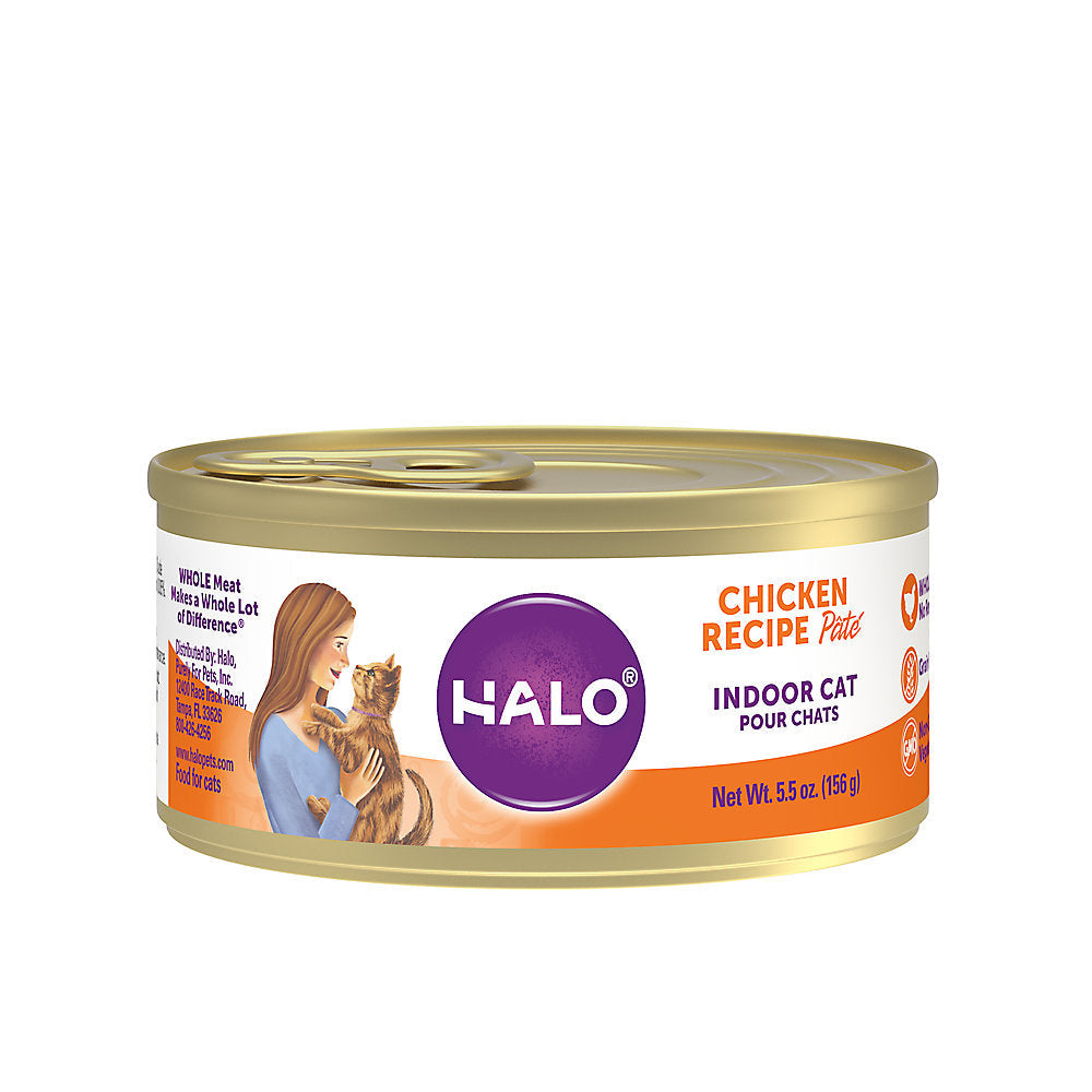 HALO Indoor Cat Food - Natural, Grain Free, Chicken Recipe Pate