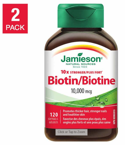 Jamieson 10,000 mcg Biotin Softgels 2 pack