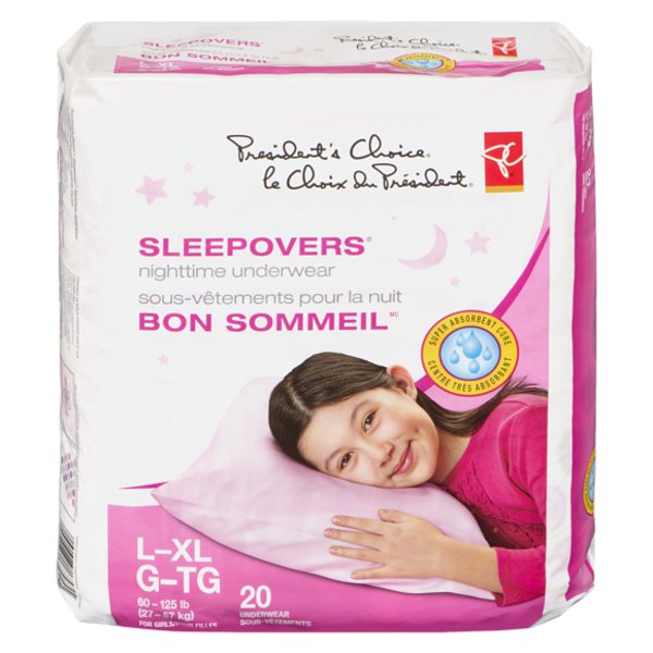 Presidents Choice Sleepovers Girls NIghttime Disposable Large & Extra Large Disposable Absorbent Underwear