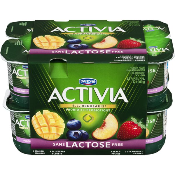 Danone Activia Strawberry Blueberry Peach & Mango Gluten Free Lactose Free Yogurt