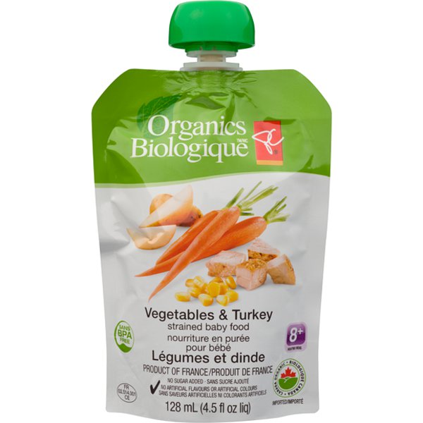 Presidents Choice 8+ Months Organics Vegetables & Turkey Strained Baby Food