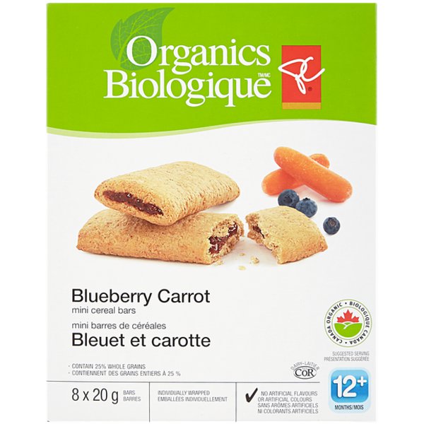 President's Choice Organic Blueberry Carrot Mini Cereal Bars