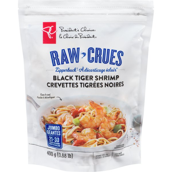 President's Choice 21/30 Raw Zipperback Black Tiger Shrimp