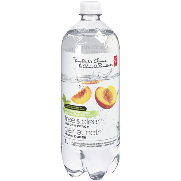Presidents Choice Free & Clear Golden Peach Calorie-Free Sparkling Water
