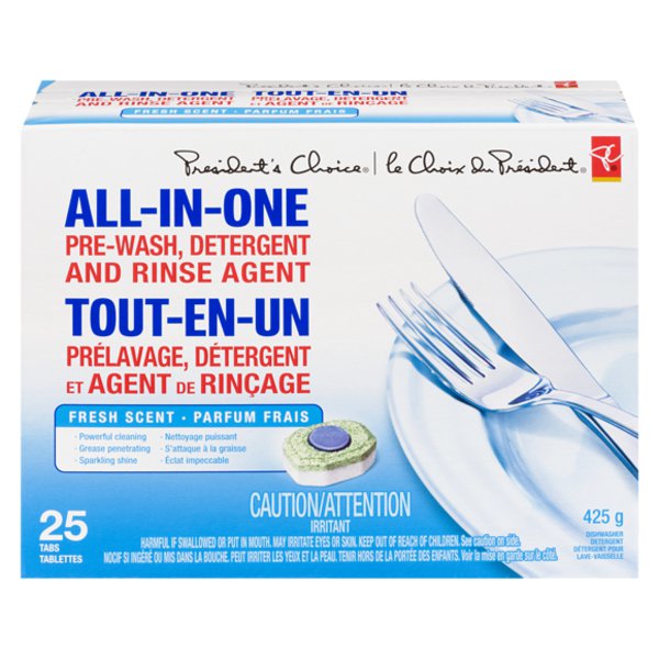 Presidents Choice All-in-One Fresh Scent Pre-Wash Detergent & Rinse Agent Dish Tabs
