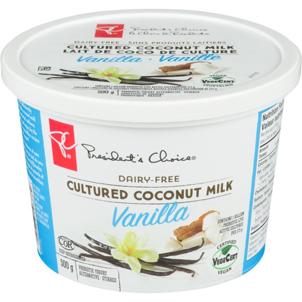 Presidents Choice Dairy Free Stirred Vanilla Cultured Coconut Milk Alternative Probiotic Yogurt