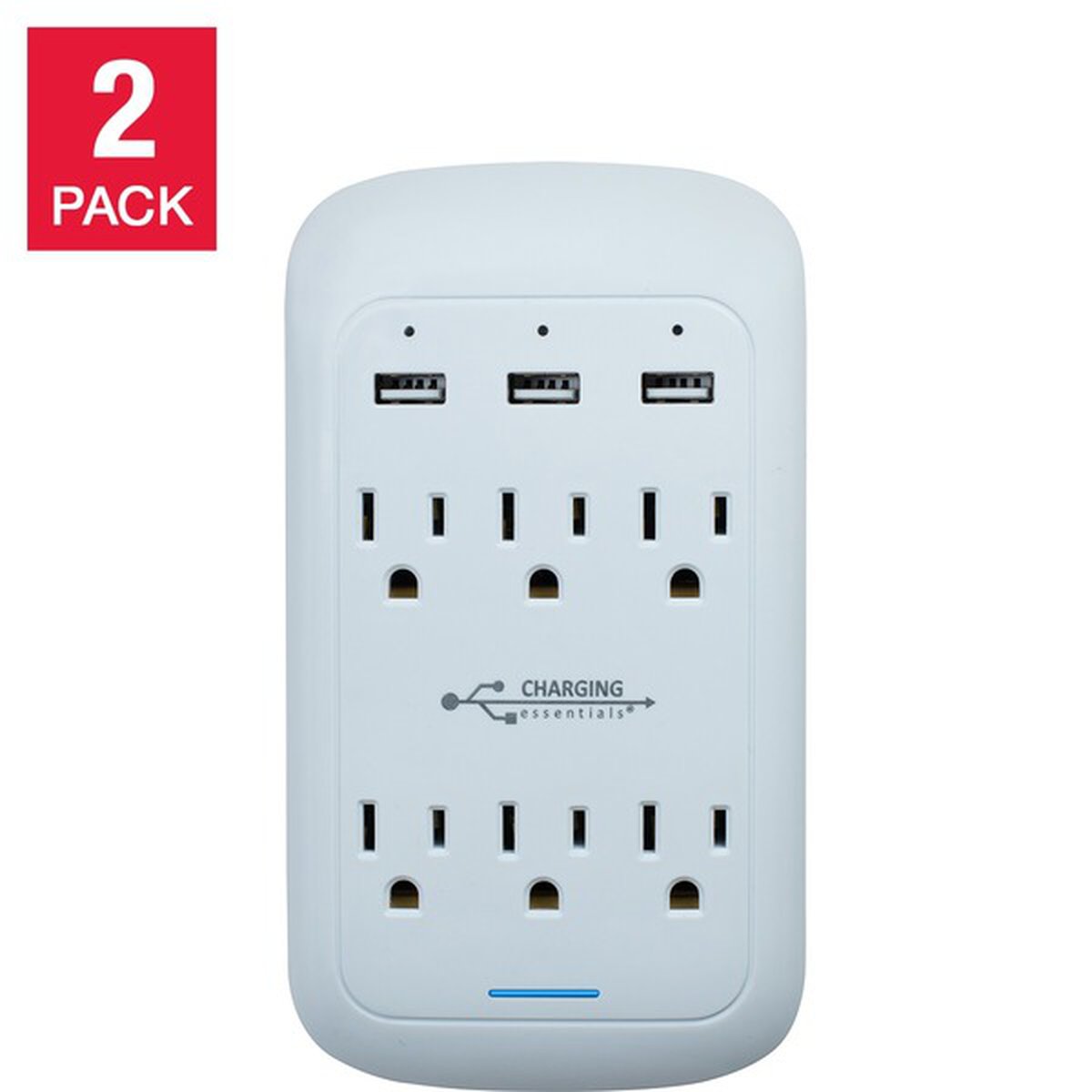 Charging Essentials USB/AC Wall Charging Outlets, 2-pack