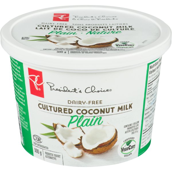 Presidents Choice Dairy-Free Plain Cultured Coconut Milk Probiotic Yogurt Alternative