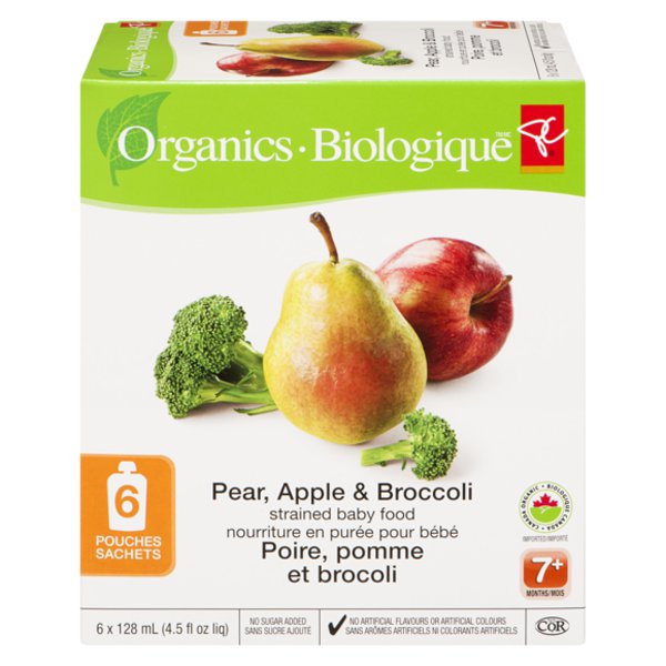 Presidents Choice Organics Pear, Apple & Broccoli Pouch Strained Baby Food