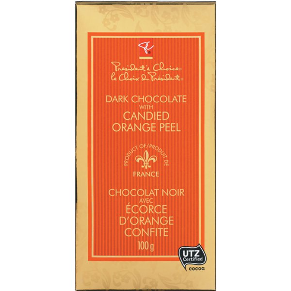 Presidents Choice Dark Chocolate With Candied Orange Peel Bar