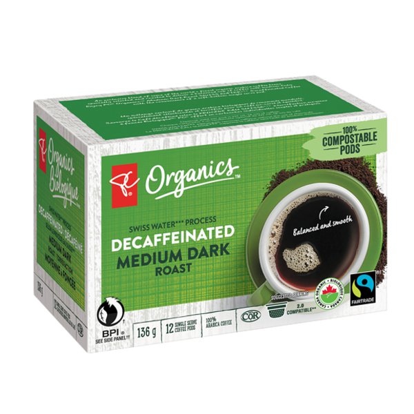 President's Choice Swiss Water Process Decaffeinated Medium Dark Roast Single Serve Coffee Pods