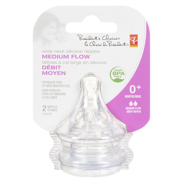 Presidents Choice Medium Flow Wide Neck Silicone Nipples