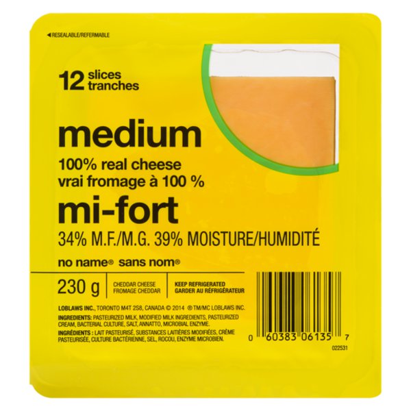 No Name Medium Slices Natural Cheddar Cheese