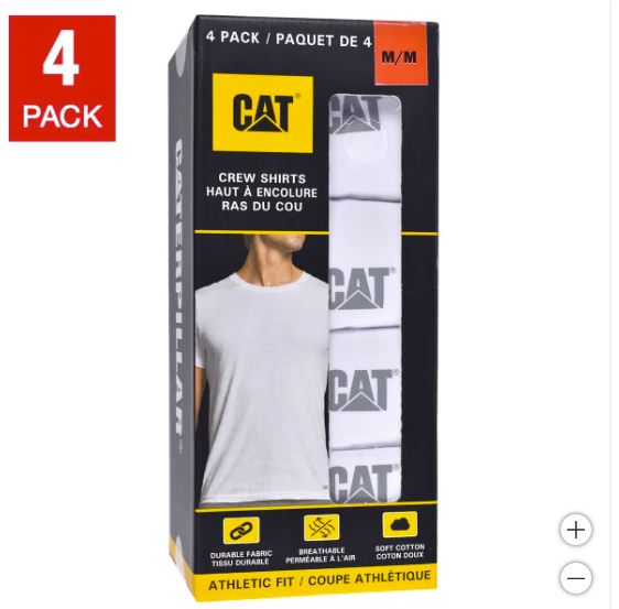 Caterpillar Men's Cotton Crew T-shirt, 4-pack Size Small White