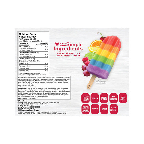 JonnyPops Organic Rainbow Fruit Stacks Frozen Pops