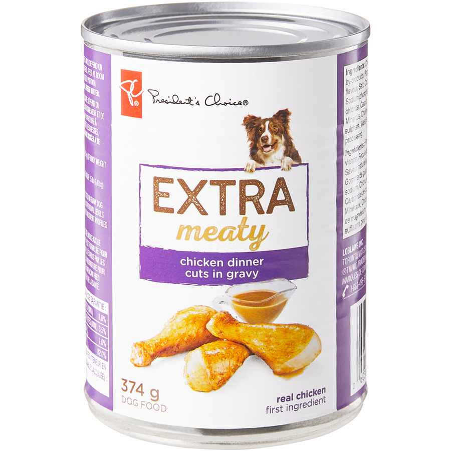 President's Choice Regular Extra Meaty Dog Food (Chicken Dinner Cuts in Gravy)