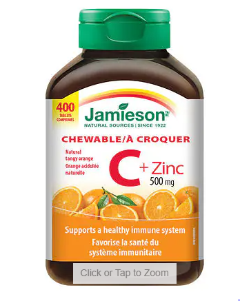 Jamieson 500mg Vitamin C Plus Zinc Dietary Supplement