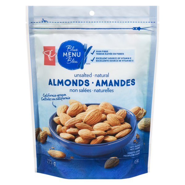 Presidents Choice Blue Menu Unsalted Natural Almonds