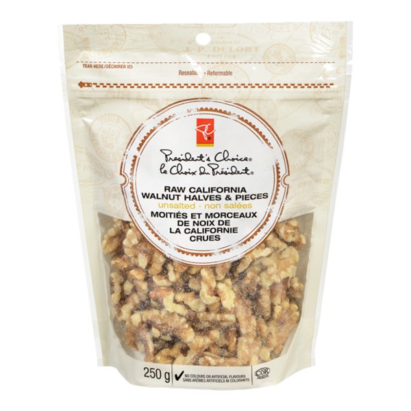 President's Choice Unsalted Raw California Walnut Halves & Pieces