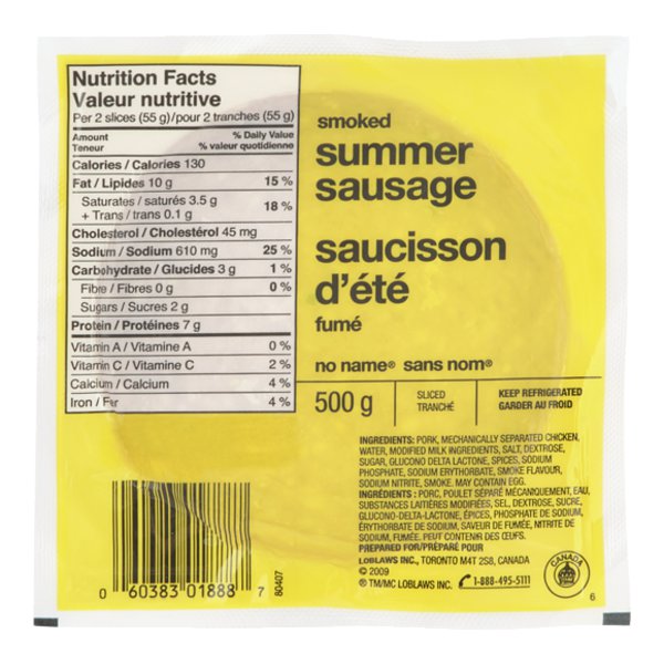 No Name Sliced Summer Sausage
