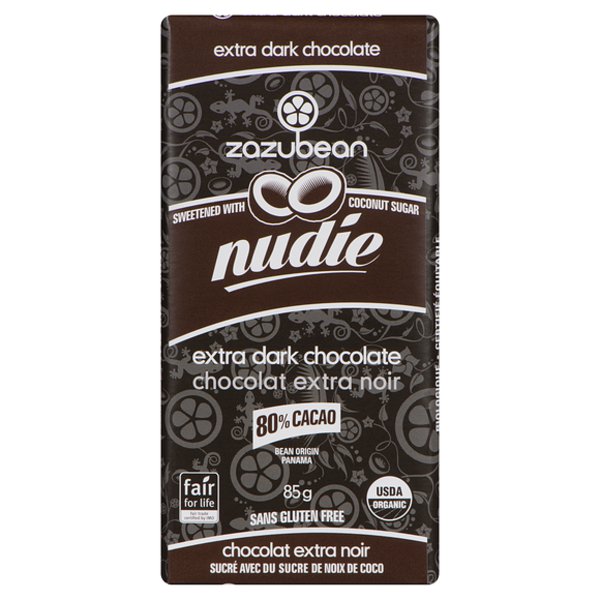 Zazubean Nudie Organic Gluten Free Extra Dark Chocolate Bar