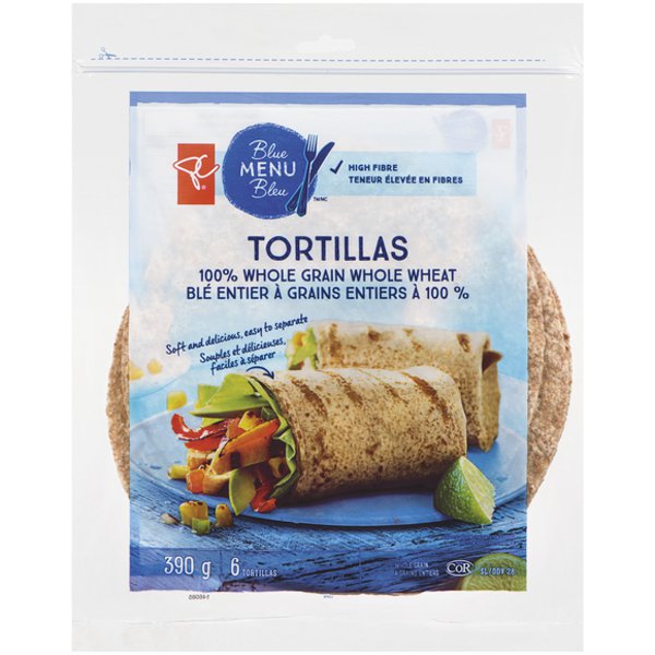 Presidents Choice Blue Menu 10" Whole Grain Whole Wheat Tortillas