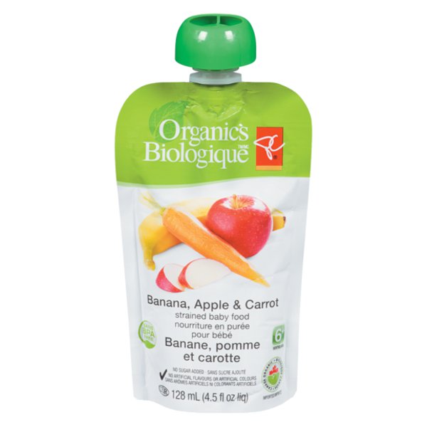 Presidents Choice Organics Bananas Apple Carrot Baby Food Pouch