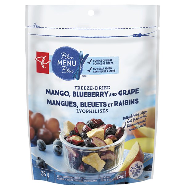 Presidents Choice Blue Menu Freeze-Dried Mango Blueberry & Grape Fruit Blend