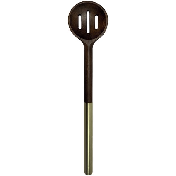 Presidents Choice Acacia With Gold Slotted Spoon
