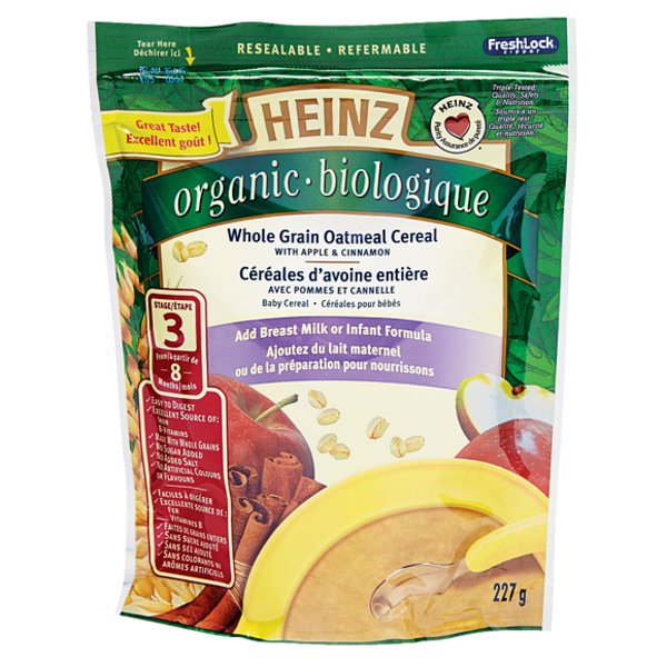 Heinz Organic Apple & CInnamon No Milk Baby Cereal