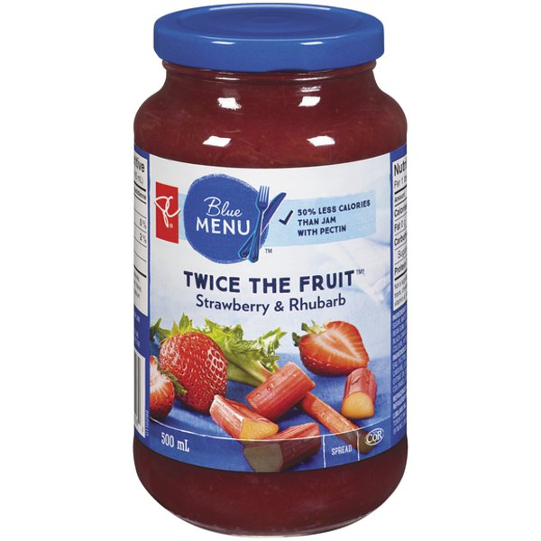 President Choice Blue Menu Twice the Fruit Strawberry Rhubarb Jam