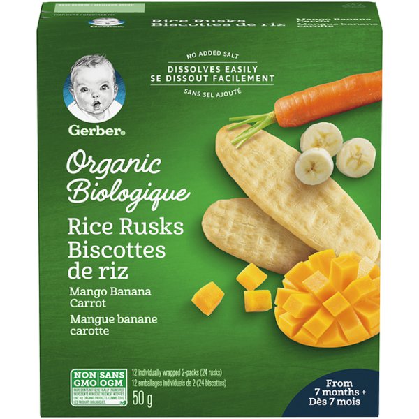 Gerber Organic Mango Banana Carrot Rice Rusk Baby Snack