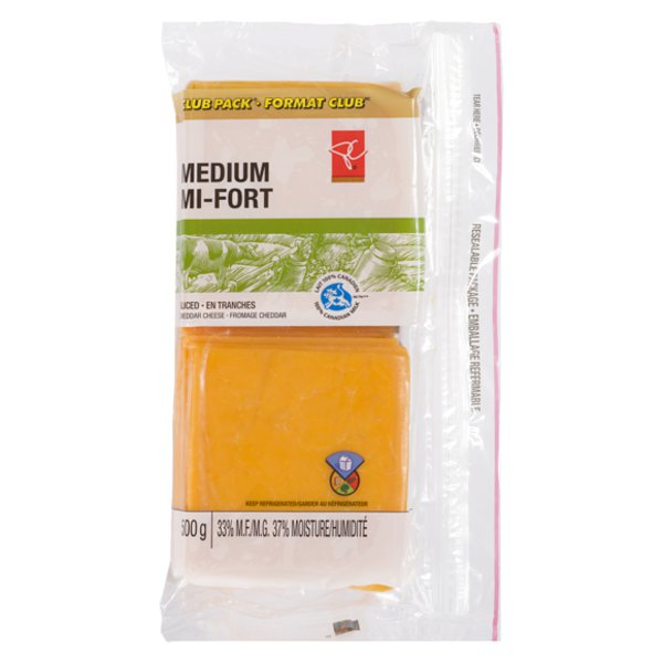 Presidents Choice Medium Cheddar Cheese Portion Slices Ppk