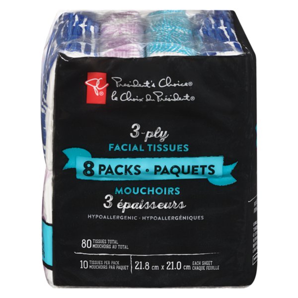 Presidents Choice Ft 3-Ply Facial Tissues Pocket Pack