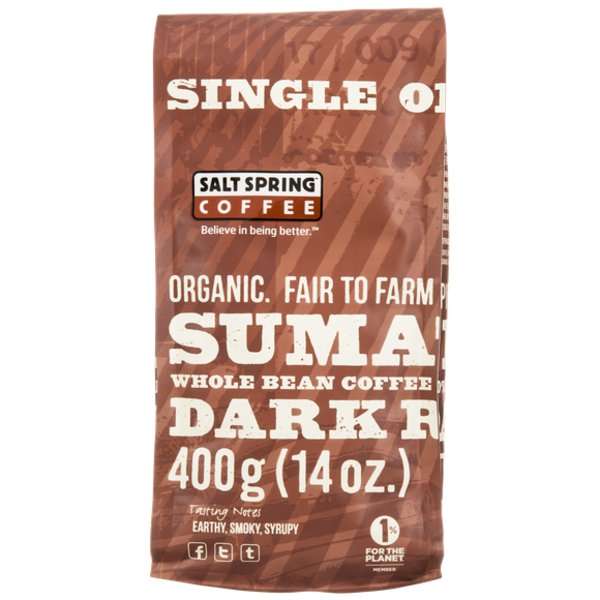 Salt Spring Organic Dark Roast Sumatra Whole Bean Coffee