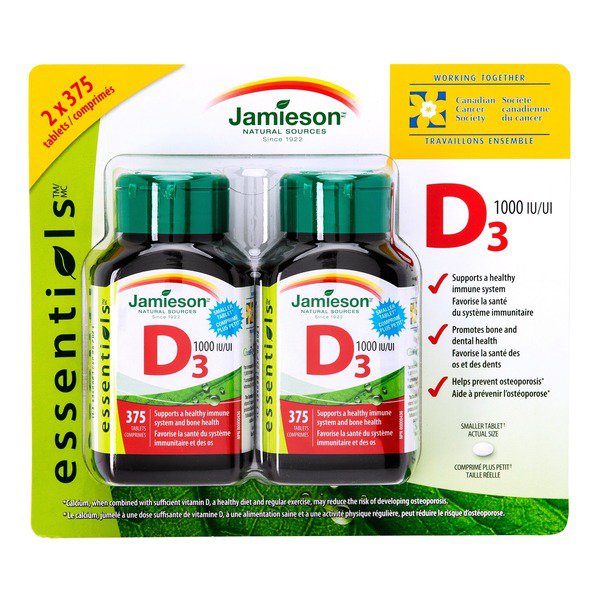 Jamieson 1000 IU Vitamin D3 Tablets, 2 pack