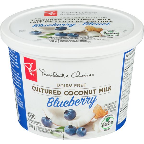 Presidents Choice Dairy Free Blueberry Cultured Coconut Milk Probiotic Yogurt