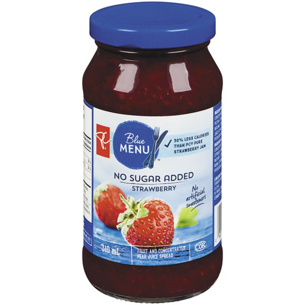 Presidents Choice Blue Menu Strawberry No Sugar Added Fruit & Concentrated Pear Juice Spread