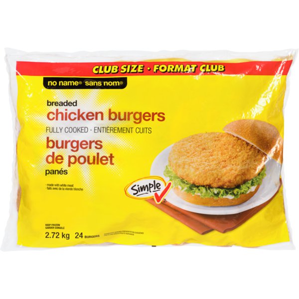 No Name Club Size Fully Cooked Chicken Burger