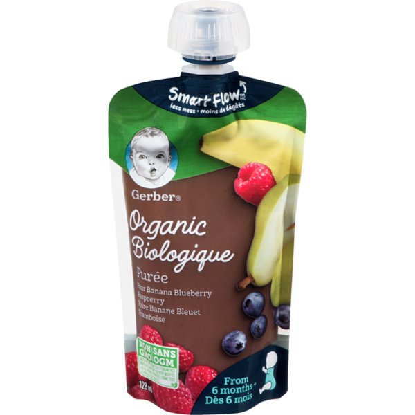 Gerber Organic Pear, Banana, Blueberry & Raspberry Baby Food