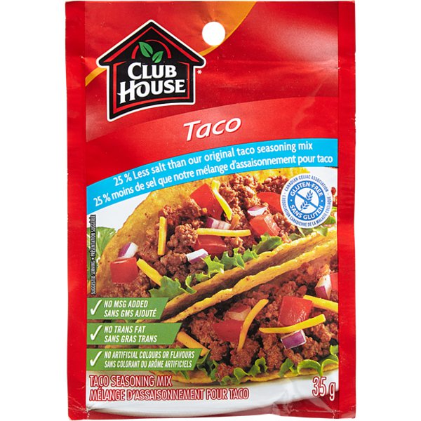 Club House 25% Less Salt & Gluten Free Taco Seasoning Mix